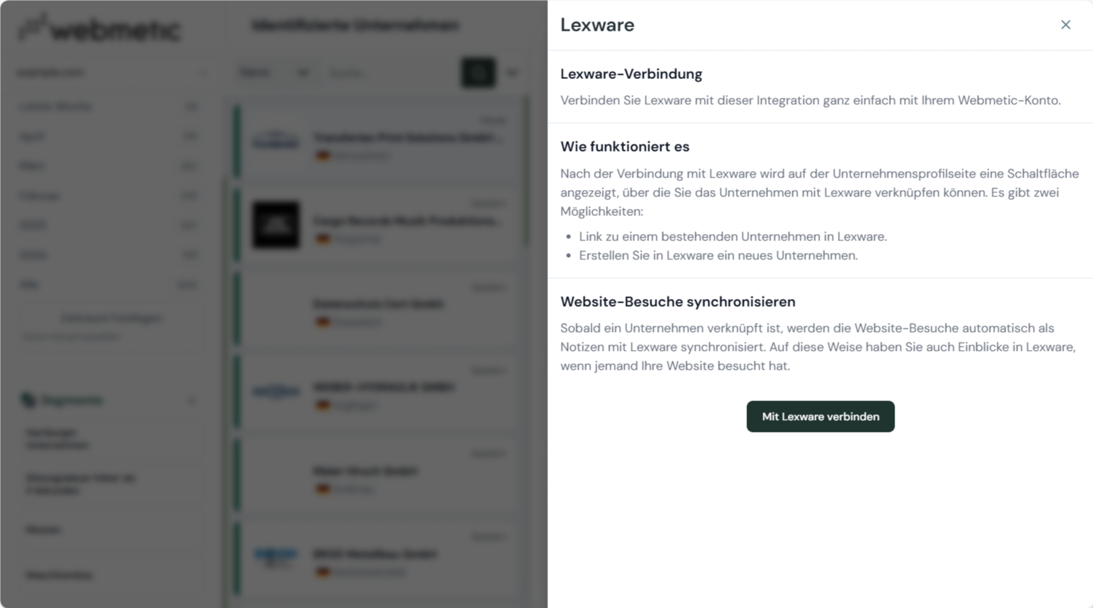 Webmetic nahtlose Integration mit Lexoffice und anderen Marketing-Tools