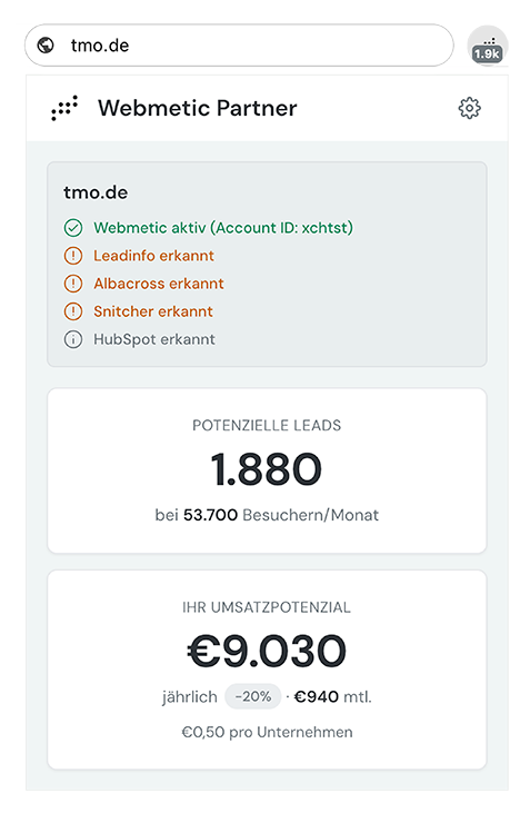 Webmetic Partner Plugin Screenshot