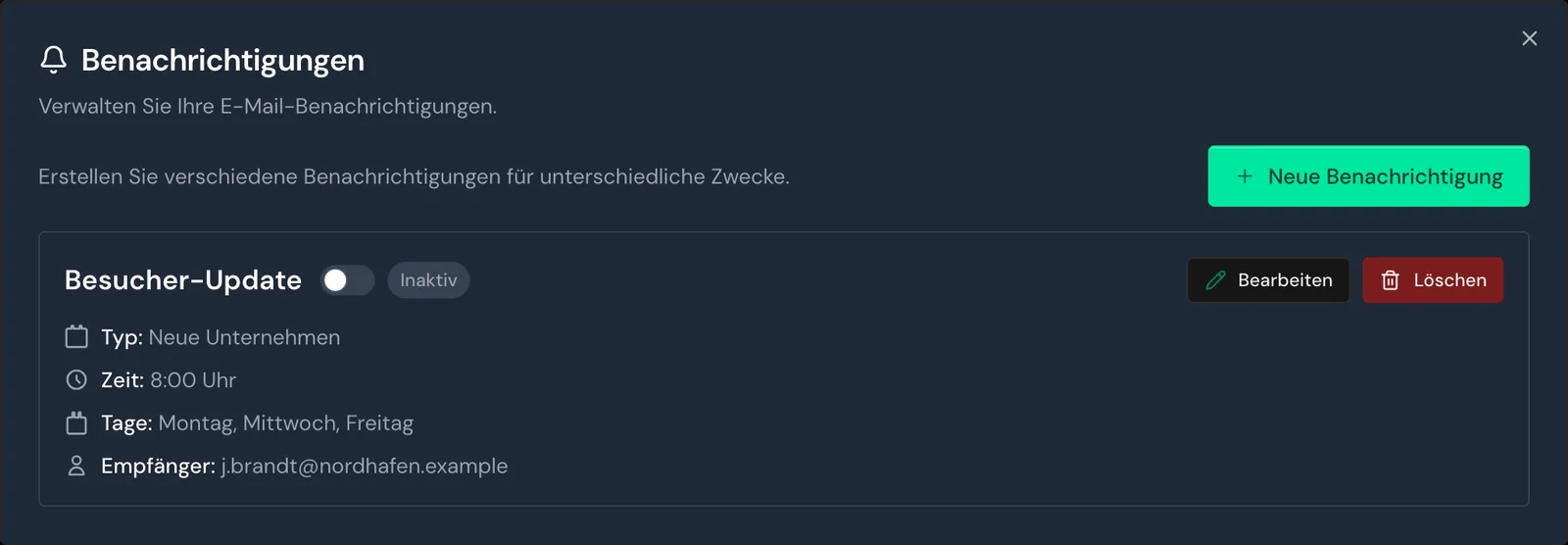 Eine pausierte Benachrichtigung mit dem Hinweis Inaktiv
