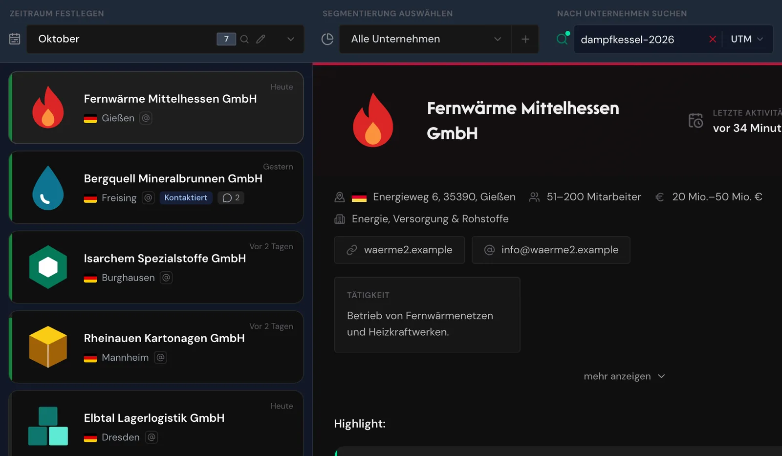 Die Suche im Modus UTM mit dem Wert dampfkessel-2026