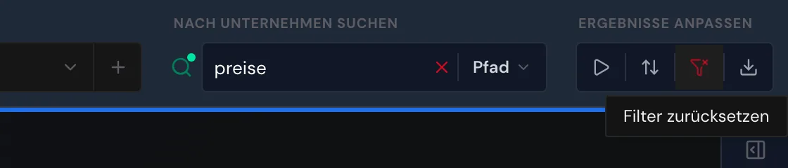 Das rote Filtersymbol mit dem Hinweis Filter zurücksetzen