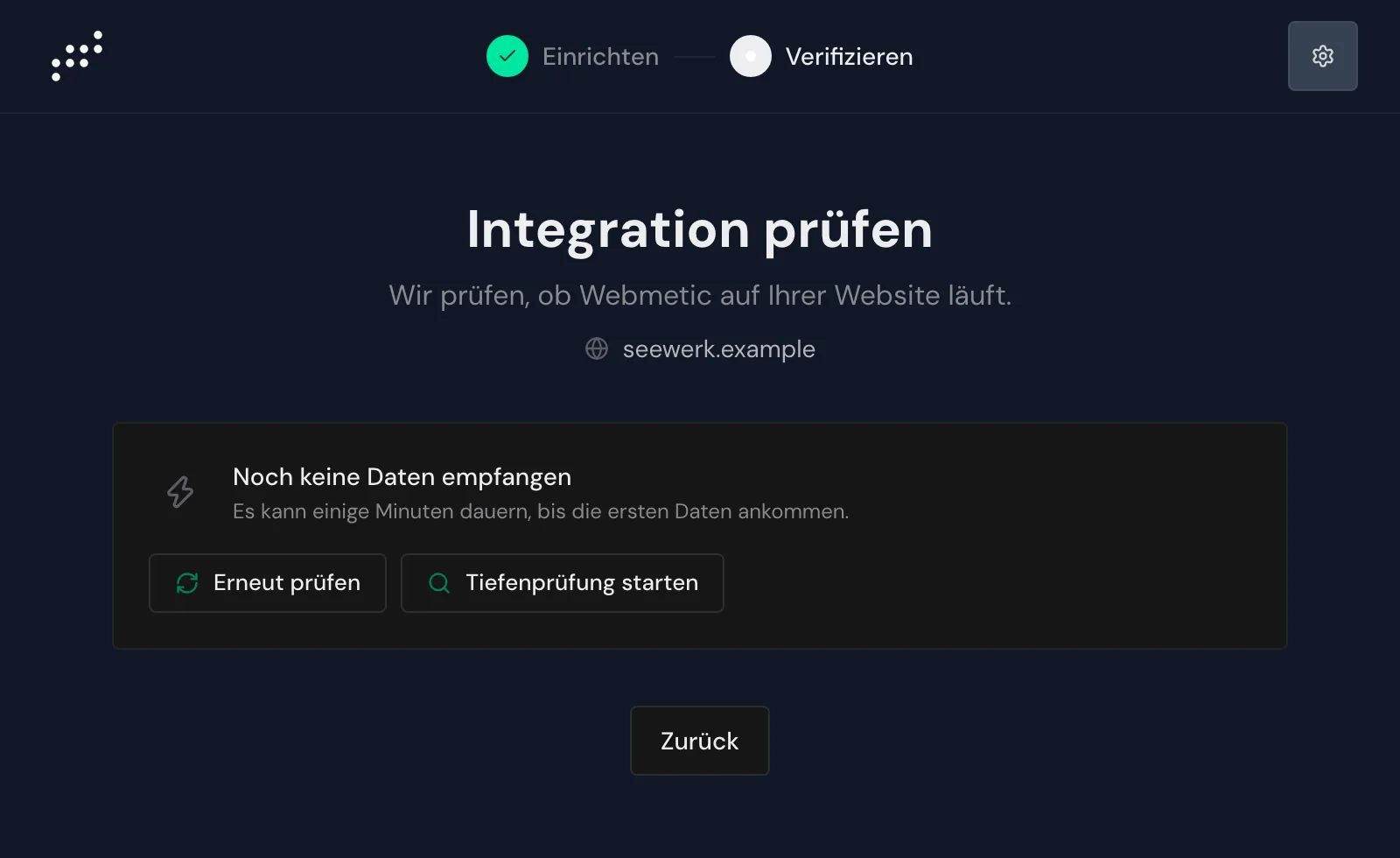 Der Schritt Integration prüfen mit den Schaltflächen Erneut prüfen und Tiefenprüfung starten