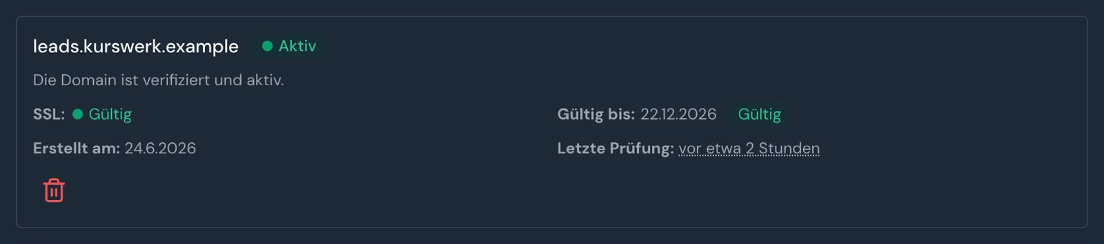 Eine aktive Domain mit gültigem SSL-Zertifikat