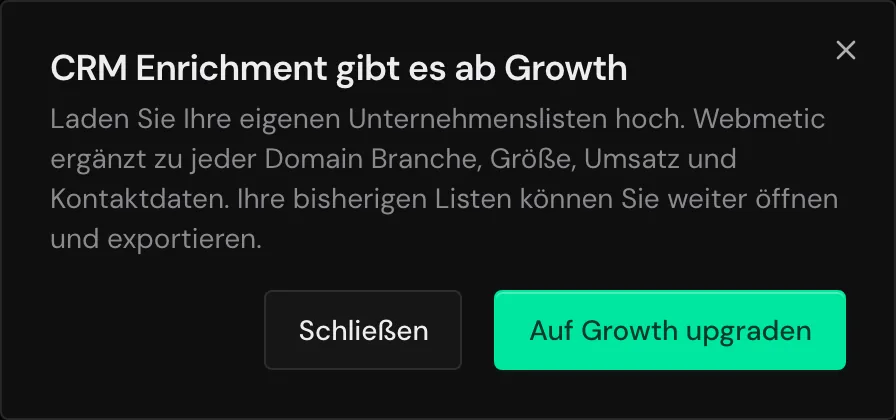 Ein Sperrfenster mit der Schaltfläche Auf Growth upgraden