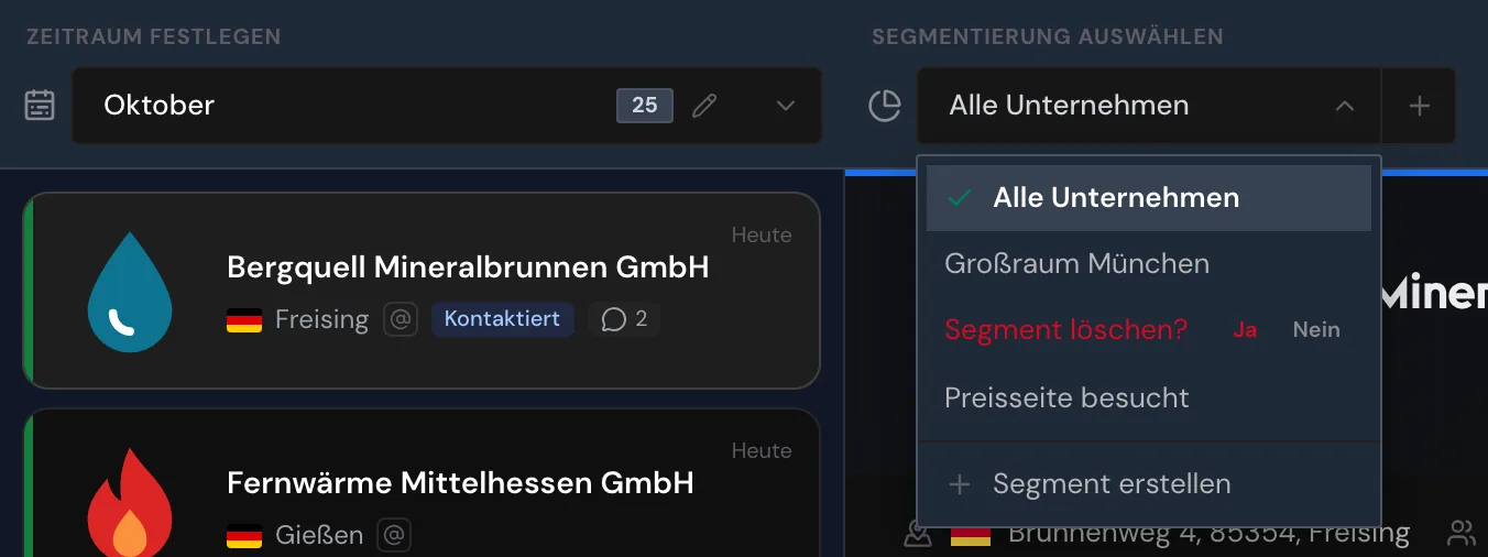 Die Rückfrage Segment löschen? mit Ja und Nein in der Segmentauswahl