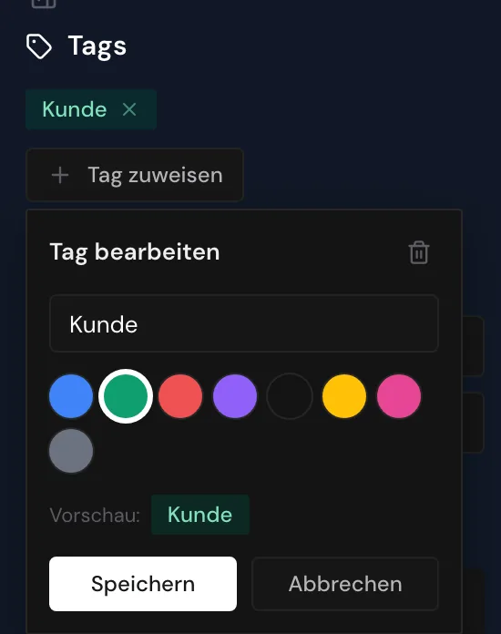 Das Formular Tag bearbeiten mit dem Papierkorb zum Löschen