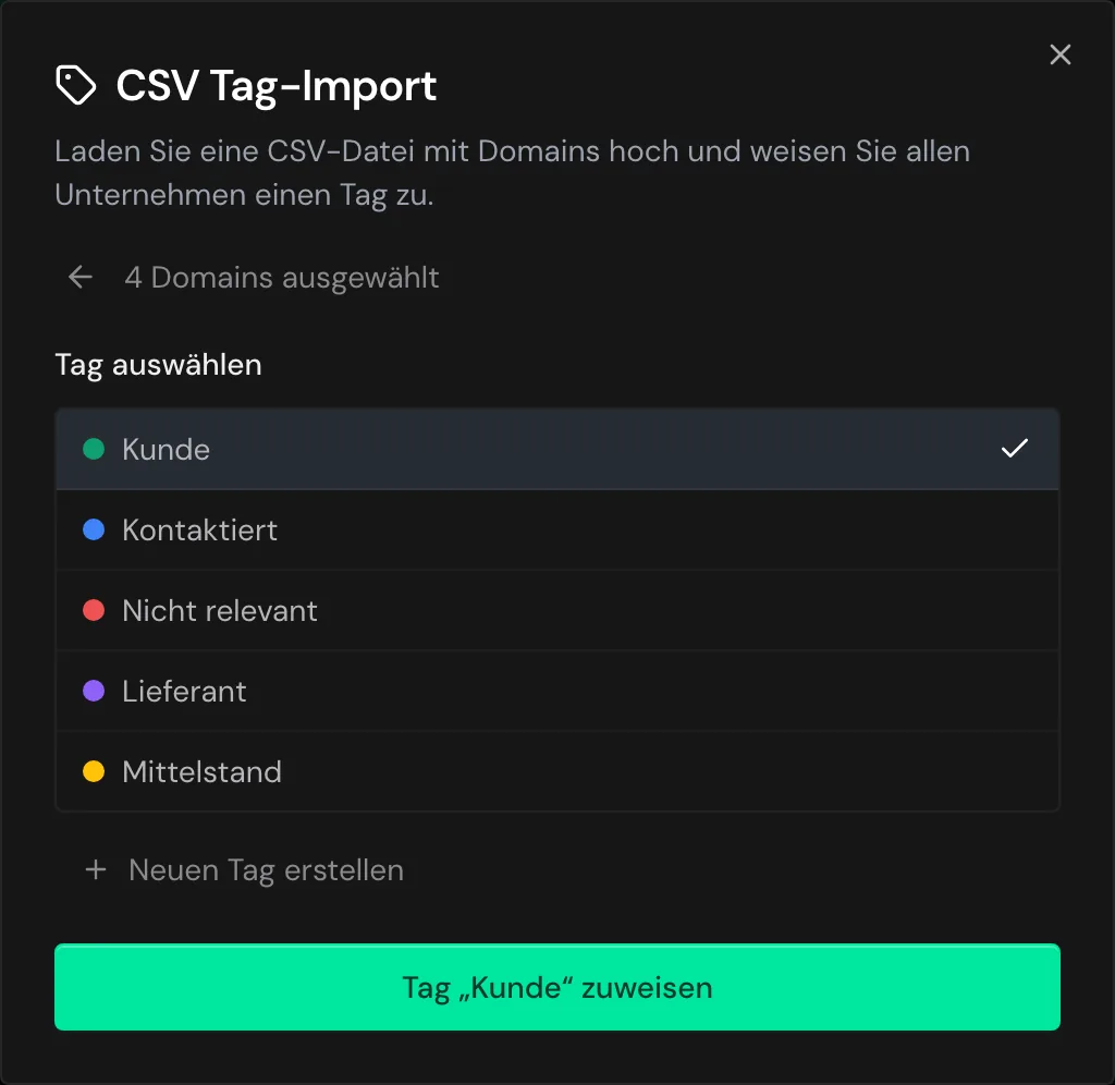 Der zweite Schritt des CSV Tag-Imports mit dem Tag Kunde