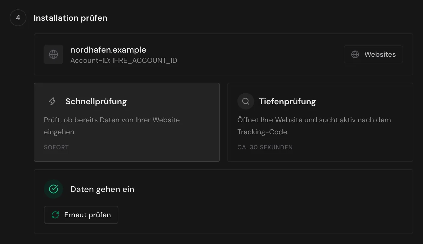 Die Schnellprüfung mit dem Ergebnis Daten gehen ein