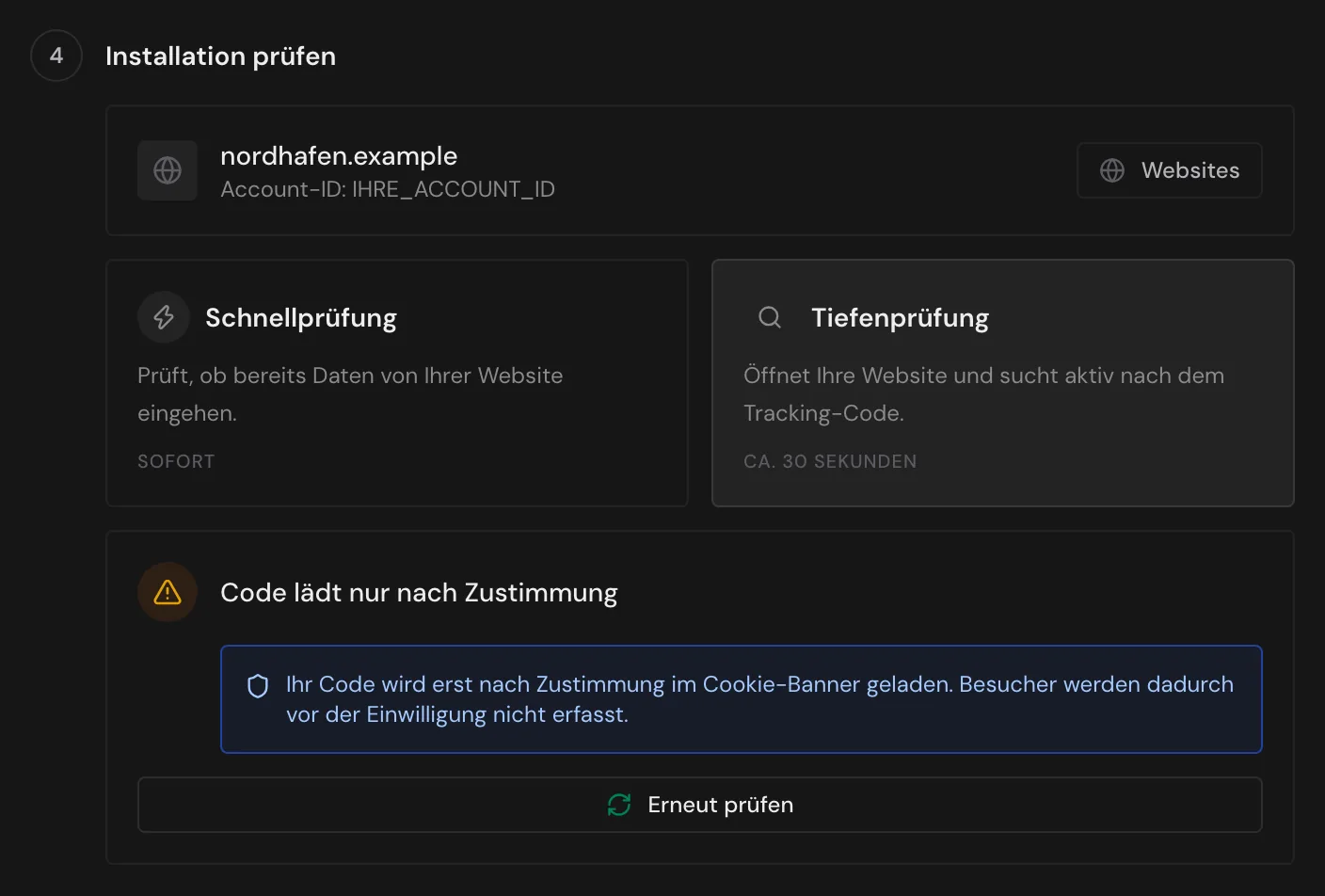 Die Tiefenprüfung mit dem Ergebnis Code lädt nur nach Zustimmung