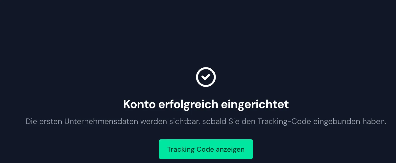 Die leere Unternehmensliste mit der Schaltfläche Tracking Code anzeigen