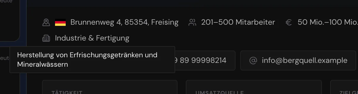 Die Branche mit dem Hinweis, der die amtliche Beschreibung des Wirtschaftszweigs zeigt