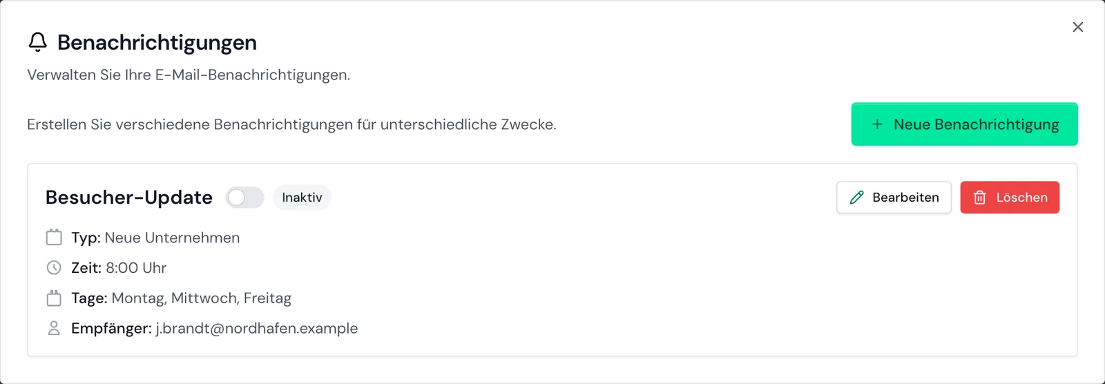 Eine pausierte Benachrichtigung mit dem Hinweis Inaktiv