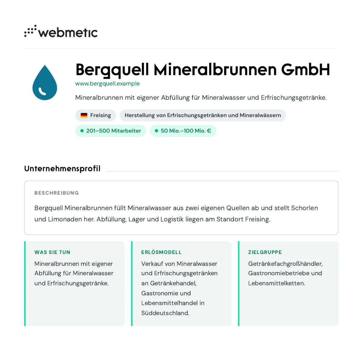 Die erste Seite des PDF-Profils von Bergquell Mineralbrunnen