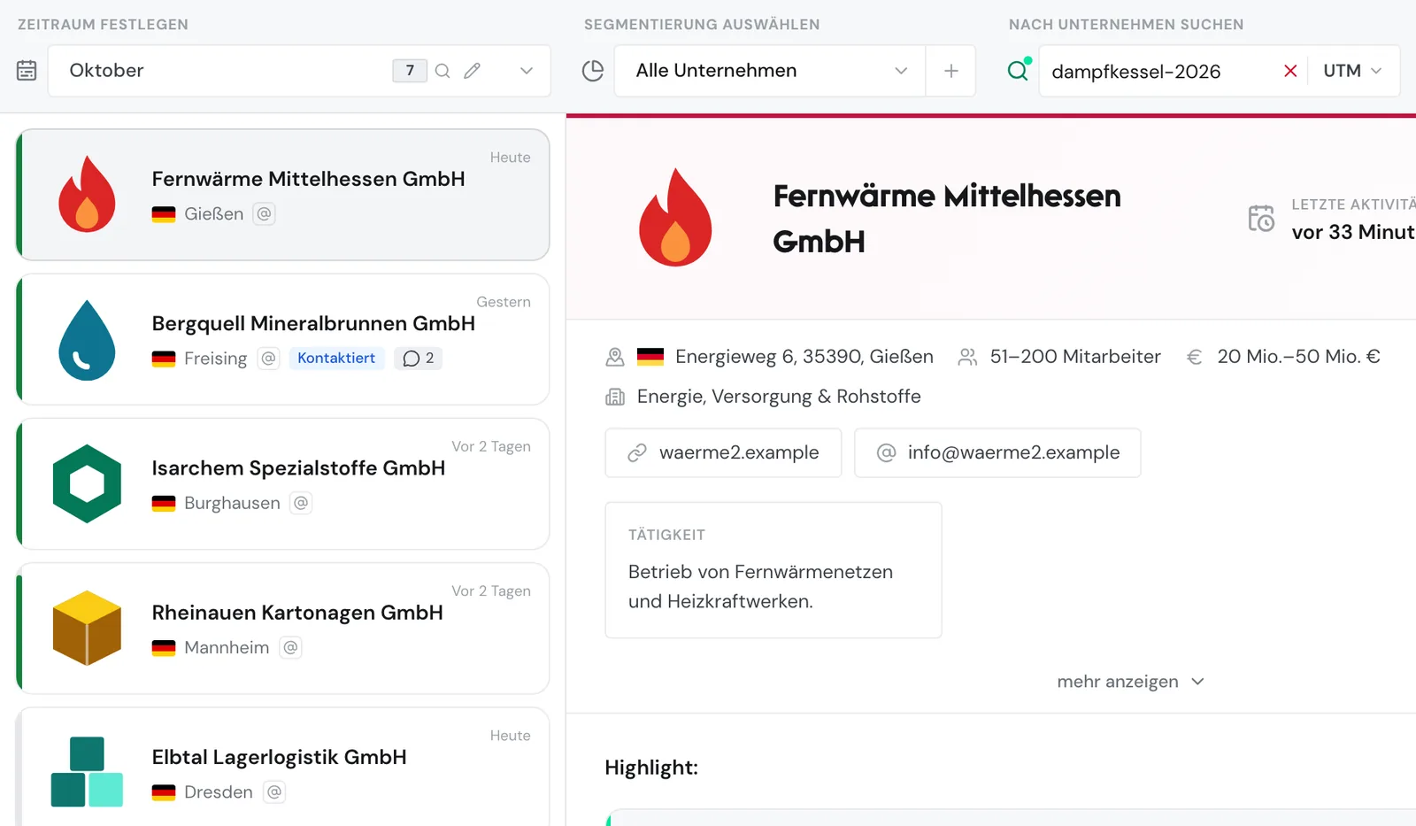Die Suche im Modus UTM mit dem Wert dampfkessel-2026