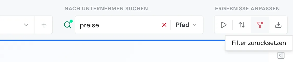 Das rote Filtersymbol mit dem Hinweis Filter zurücksetzen