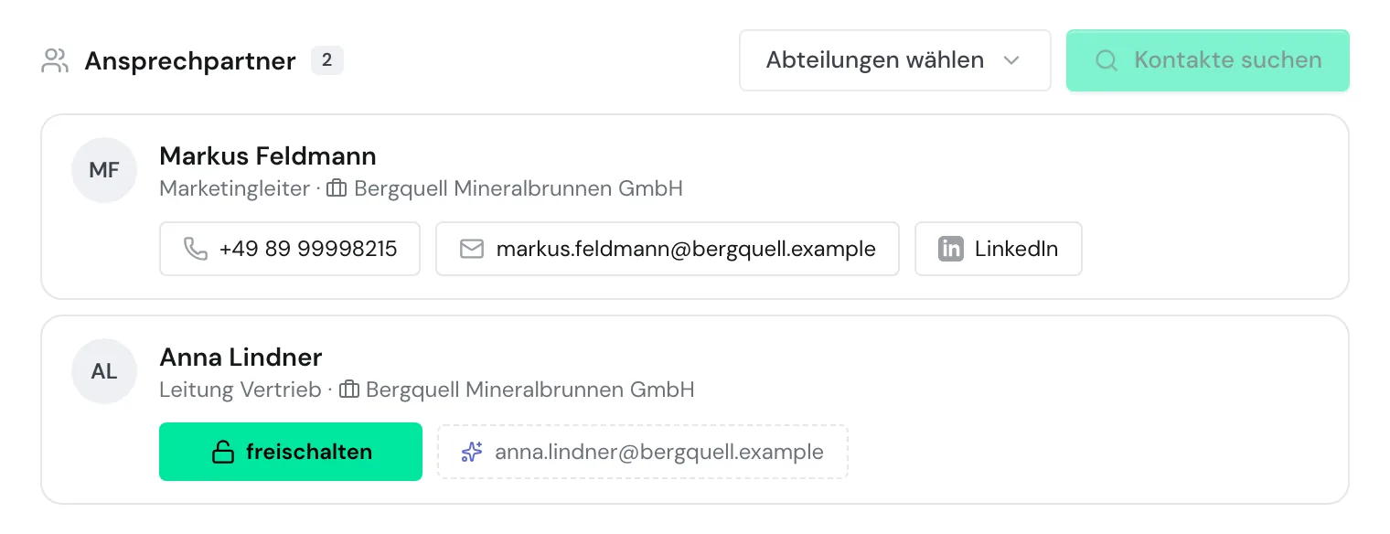 Die Schaltfläche freischalten neben einer generierten E-Mail-Adresse