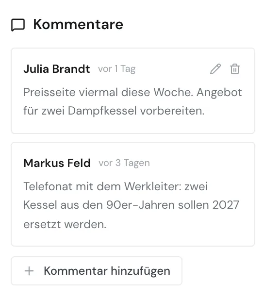 Ein eigener Kommentar mit den Symbolen Bearbeiten und Löschen