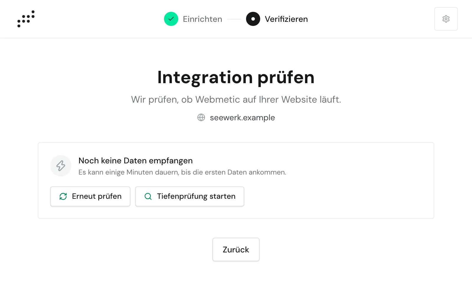 Der Schritt Integration prüfen mit den Schaltflächen Erneut prüfen und Tiefenprüfung starten