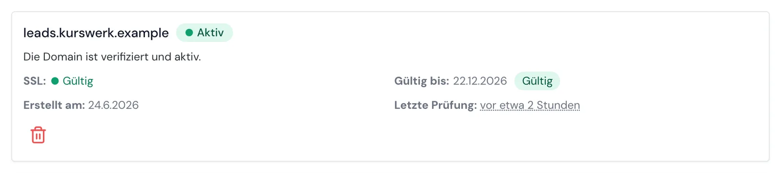 Eine aktive Domain mit gültigem SSL-Zertifikat