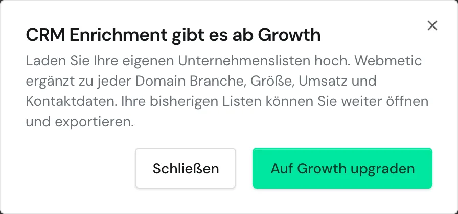 Ein Sperrfenster mit der Schaltfläche Auf Growth upgraden