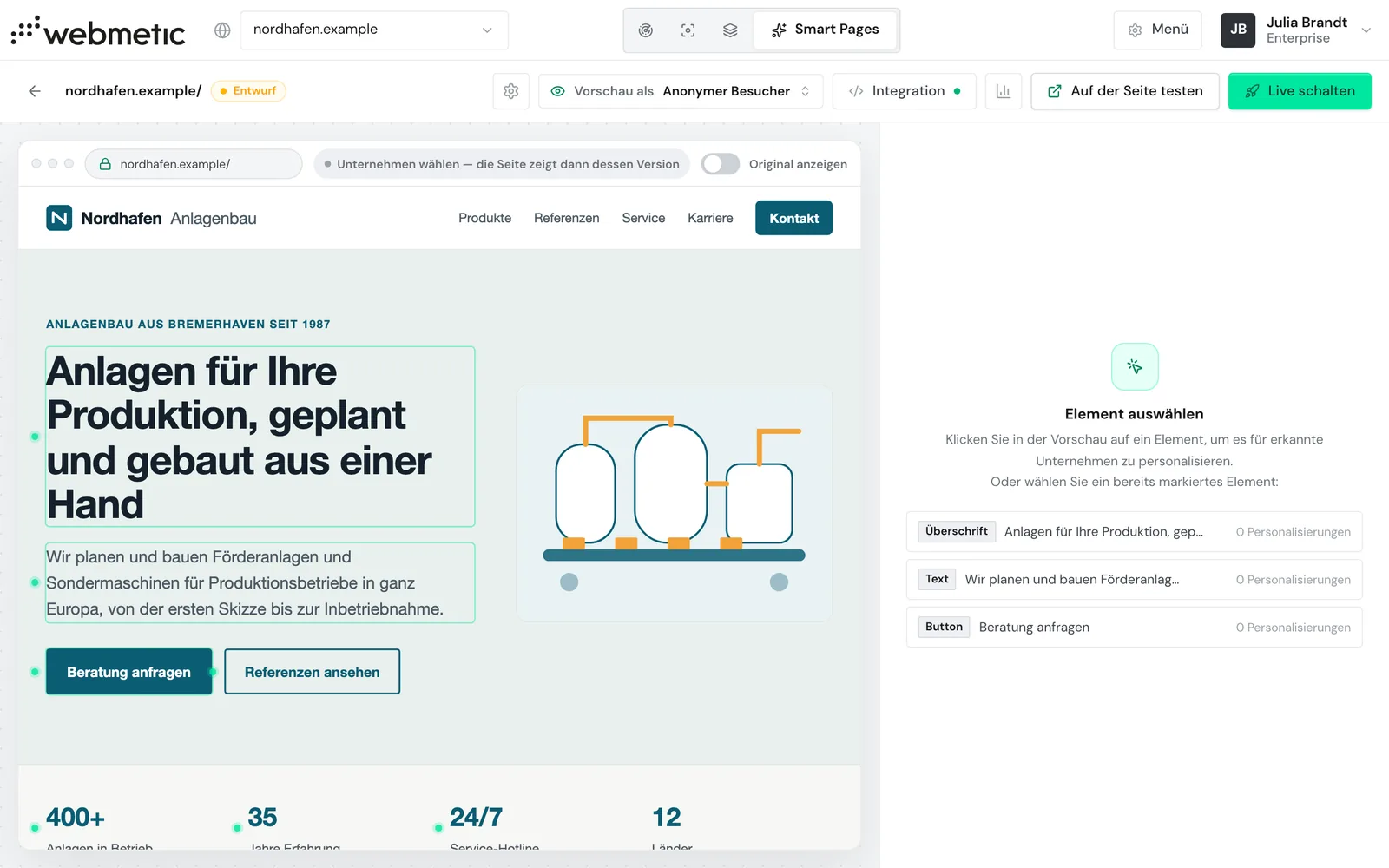 Der Editor mit drei vorgeschlagenen Elementen