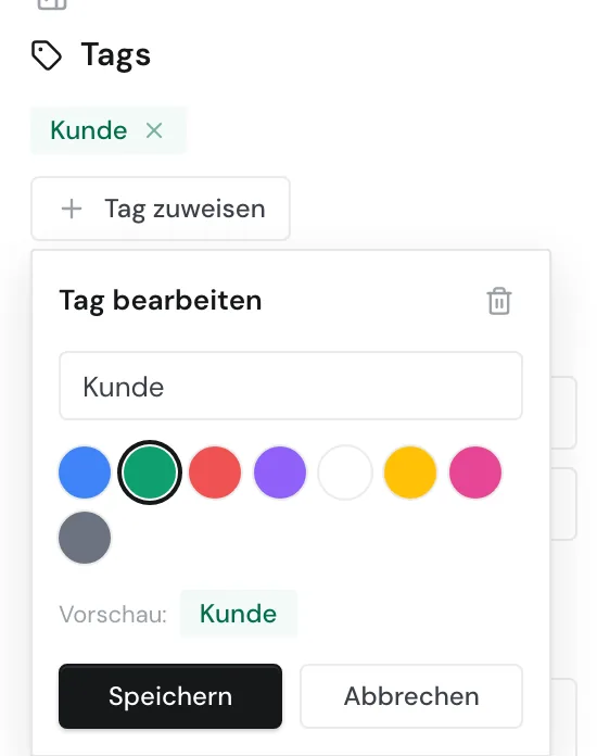 Das Formular Tag bearbeiten mit dem Papierkorb zum Löschen