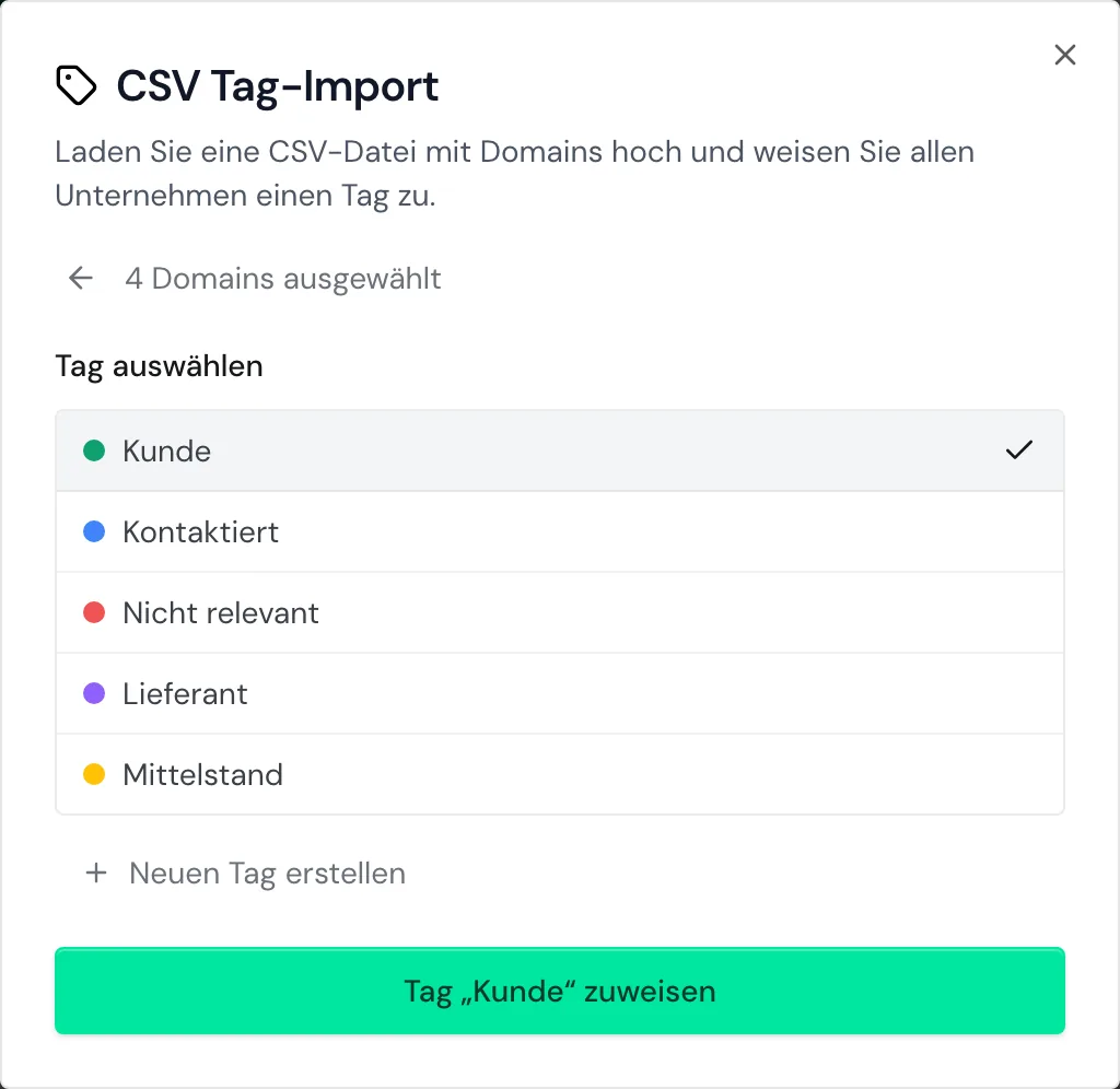 Der zweite Schritt des CSV Tag-Imports mit dem Tag Kunde