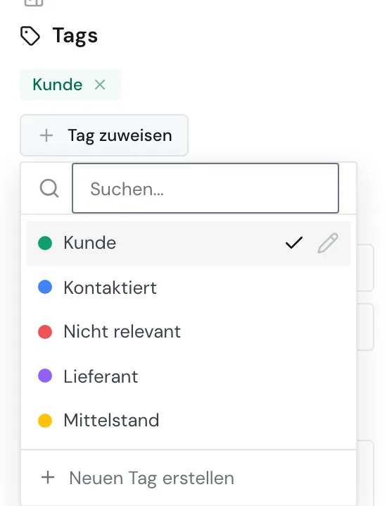 Die Tag-Auswahl im Profil von Fermtec Pharma mit dem Tag Kunde