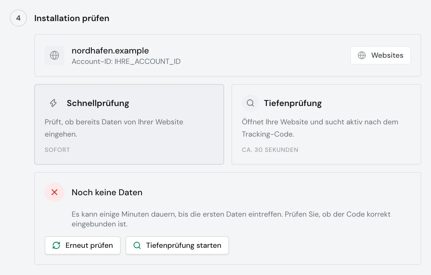 Die Schnellprüfung mit dem Ergebnis Noch keine Daten