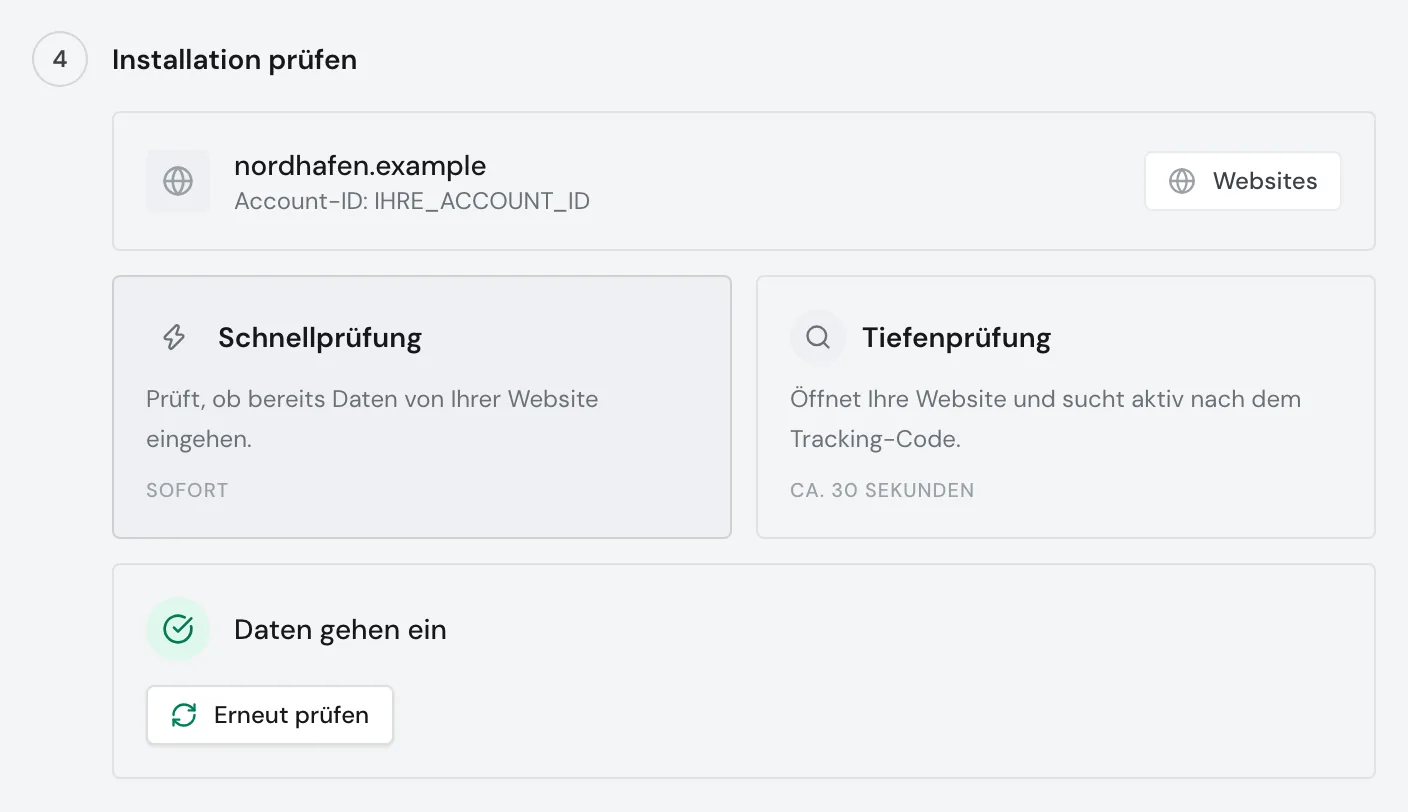 Die Schnellprüfung mit dem Ergebnis Daten gehen ein