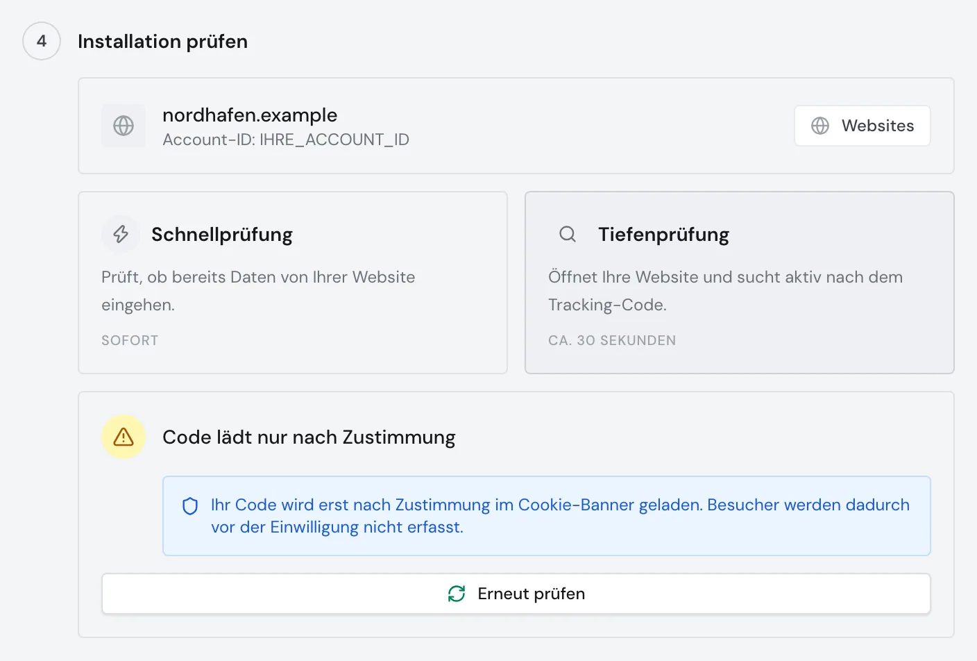 Die Tiefenprüfung mit dem Ergebnis Code lädt nur nach Zustimmung