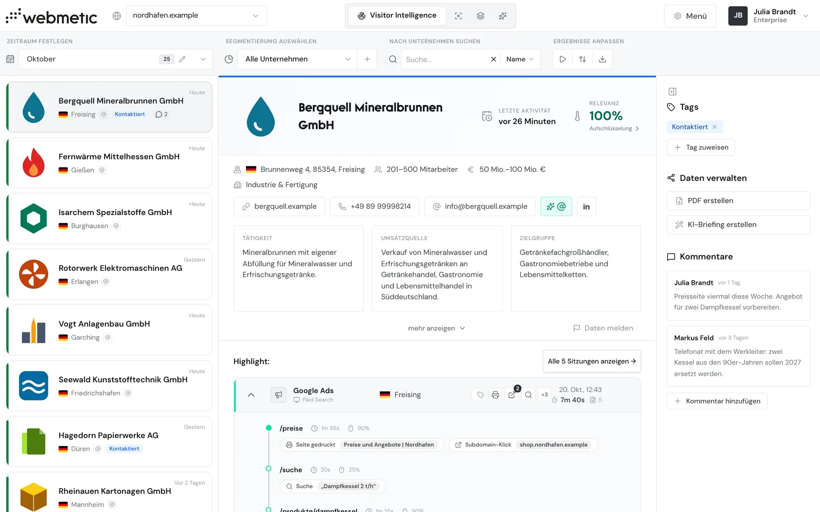 Die Liste der erkannten Unternehmen mit dem Profil von Bergquell Mineralbrunnen