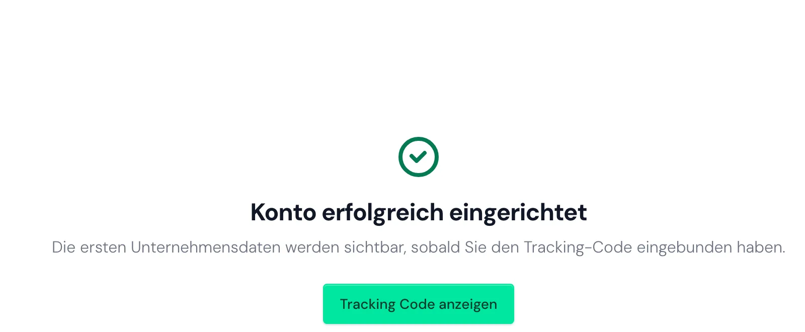 Die leere Unternehmensliste mit der Schaltfläche Tracking Code anzeigen