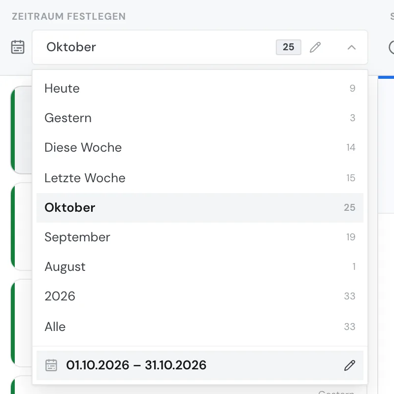 Die Auswahl der Zeiträume mit der Zahl der Unternehmen je Zeitraum