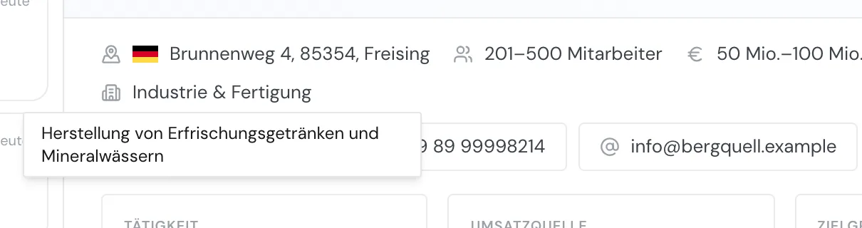 Die Branche mit dem Hinweis, der die amtliche Beschreibung des Wirtschaftszweigs zeigt