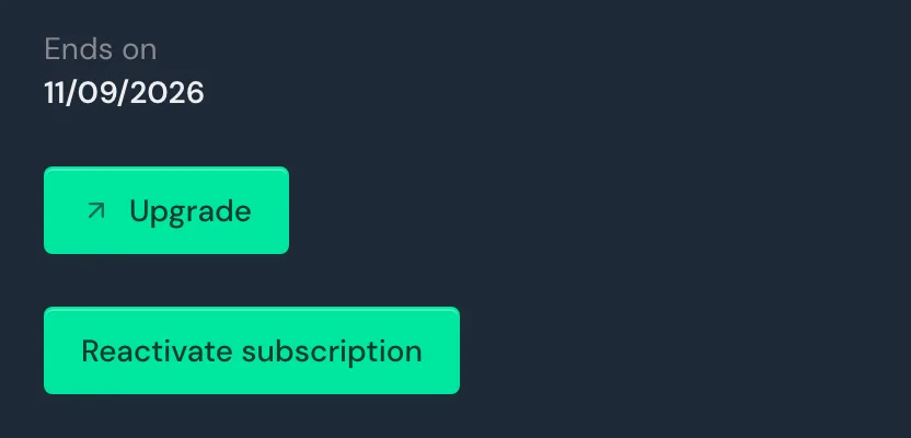 The Manage billing window with a scheduled cancellation and the Reactivate subscription button