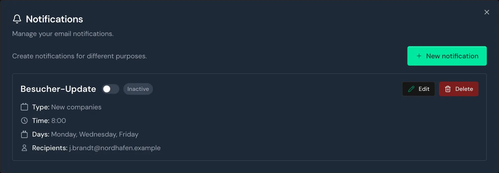 A paused notification with the Inactive badge