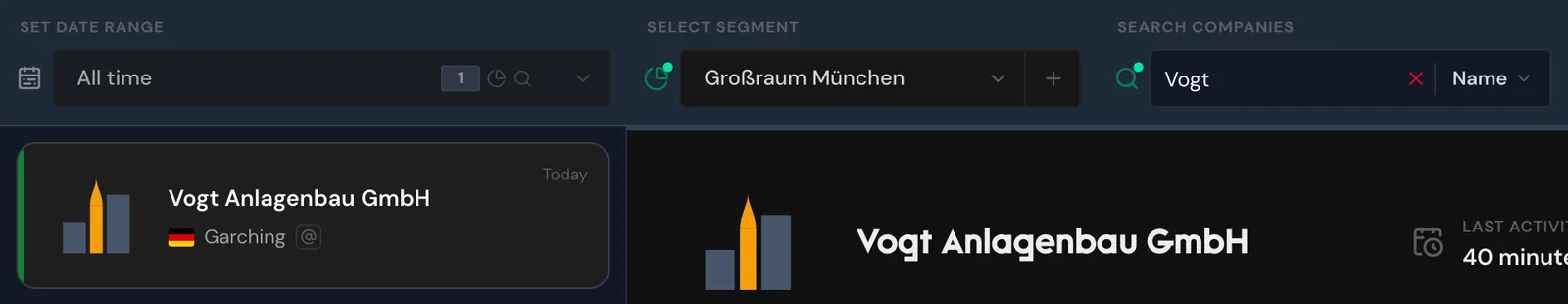 The Großraum München segment with a name search