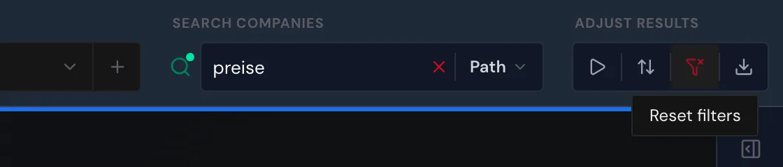The red filter icon with the hint Reset filters