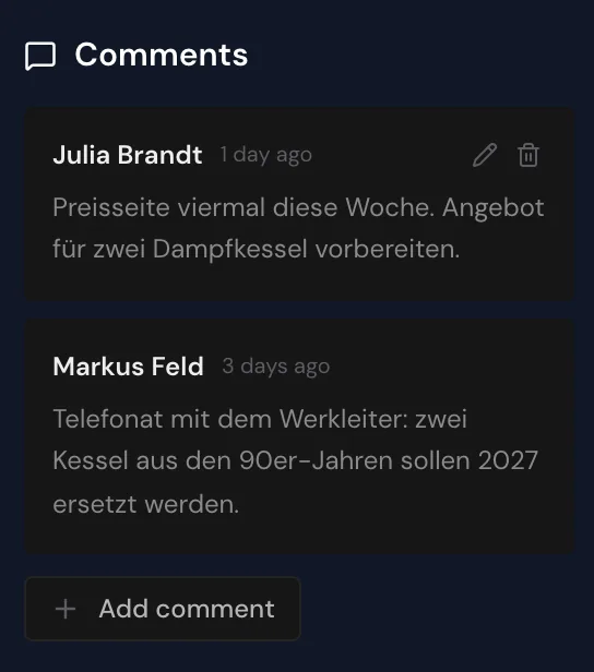 Your own comment with the Edit and Delete icons