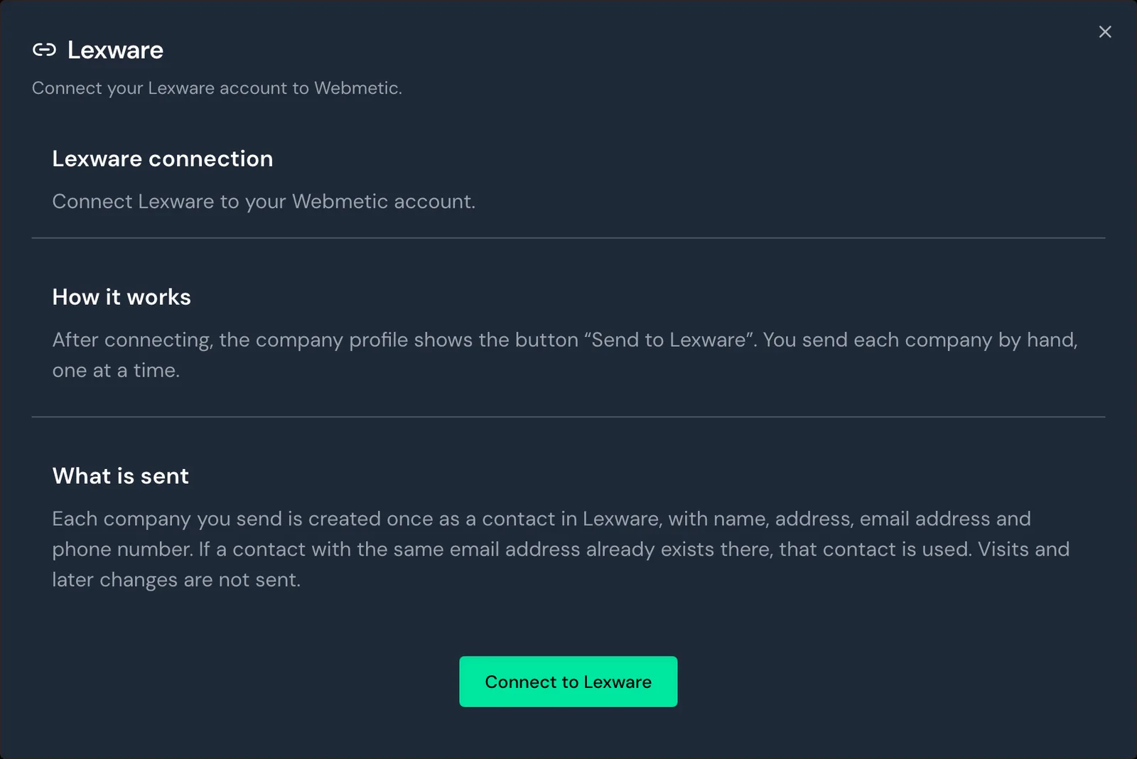 The Lexware window with the Connect to Lexware button