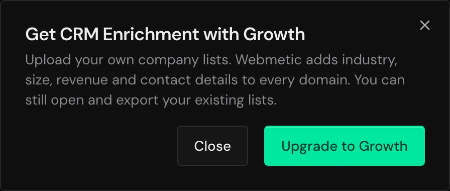 A lock window with the Upgrade to Growth button