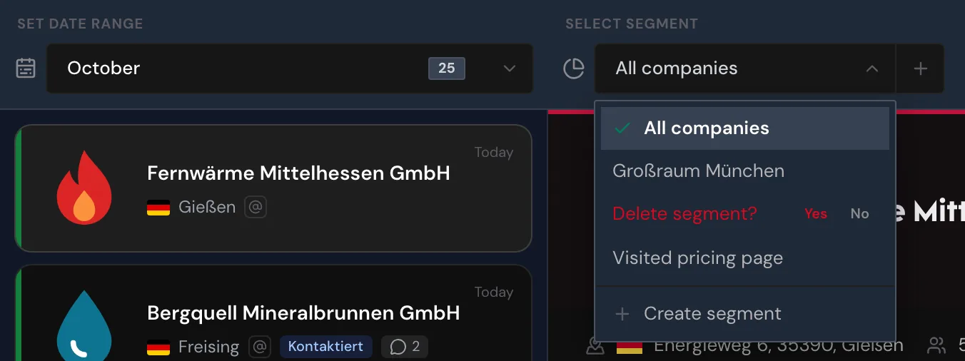 The Delete segment? prompt with Yes and No in the segment picker
