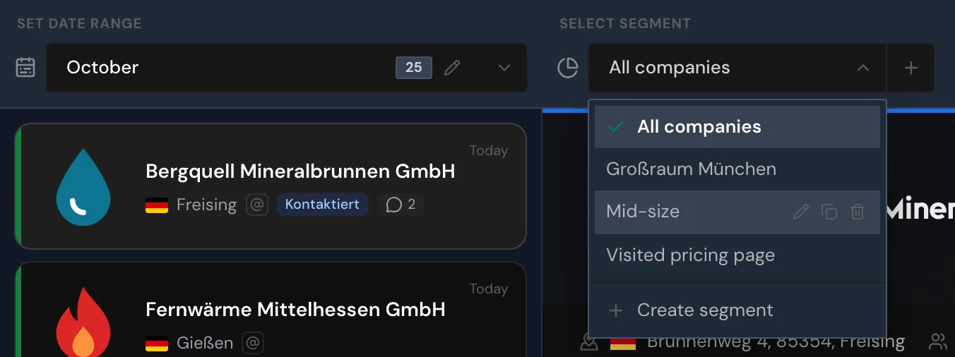 The segment picker with the pencil, copy icon, and trash can on one segment