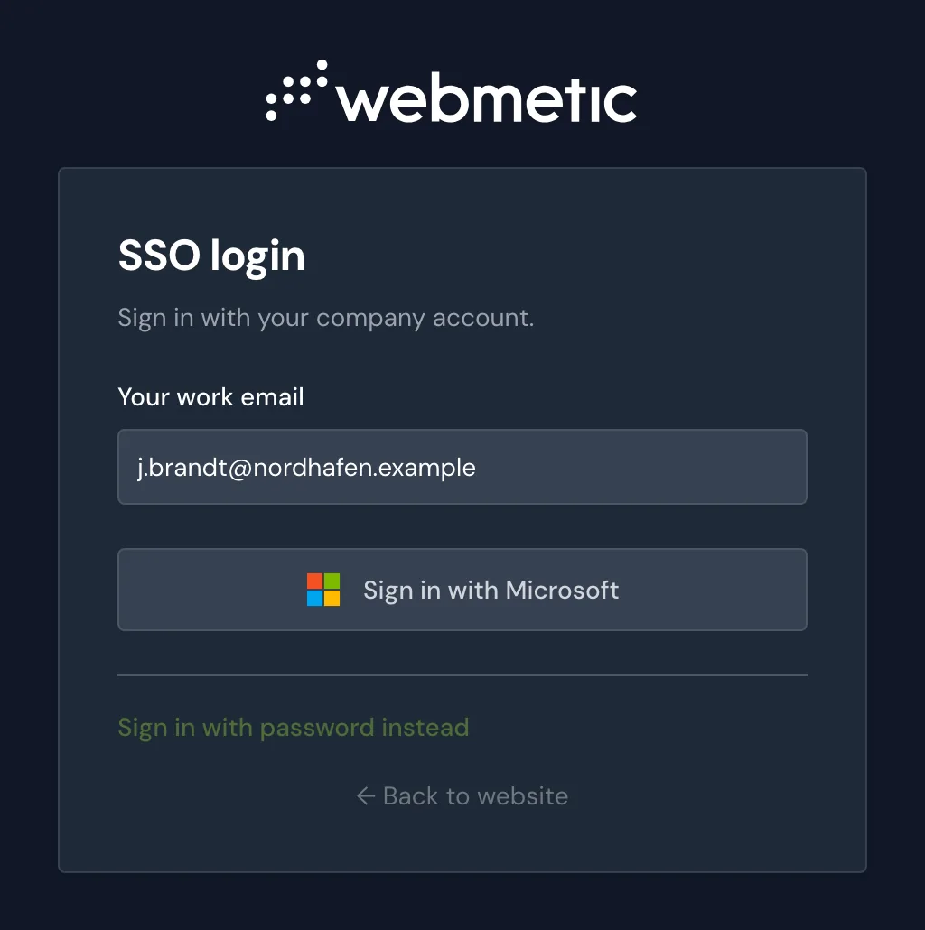 The SSO login page with an email address