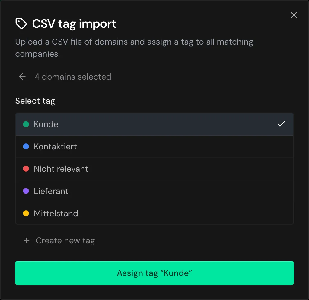 The second step of the CSV tag import with the tag Kunde