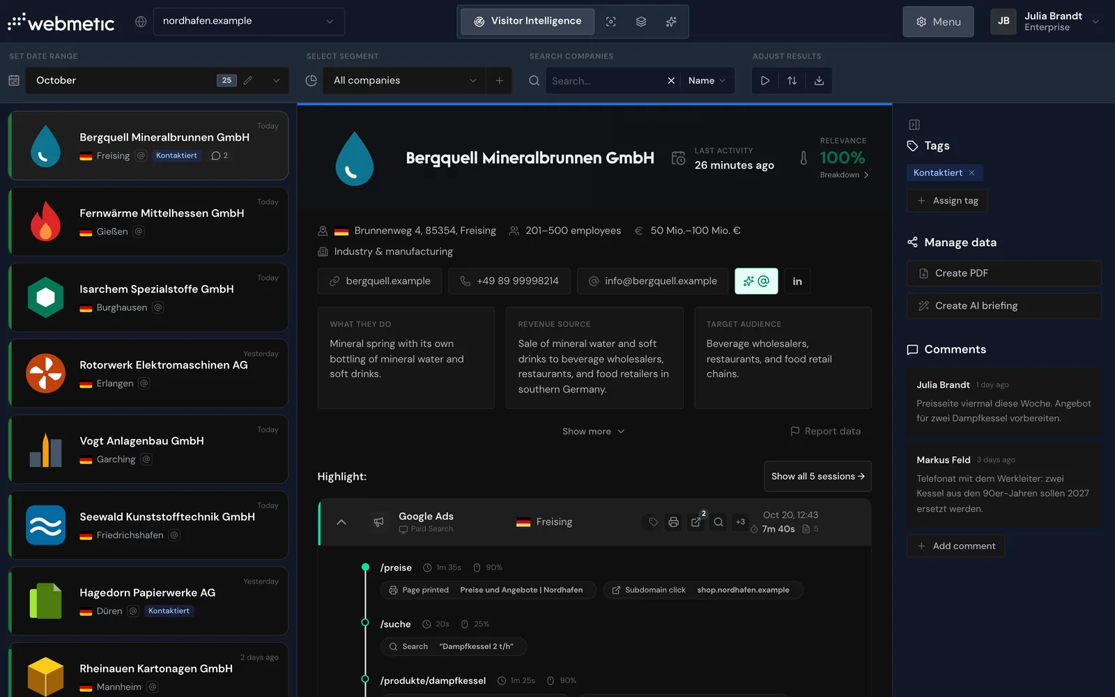 The list of identified companies with the profile of Bergquell Mineralbrunnen