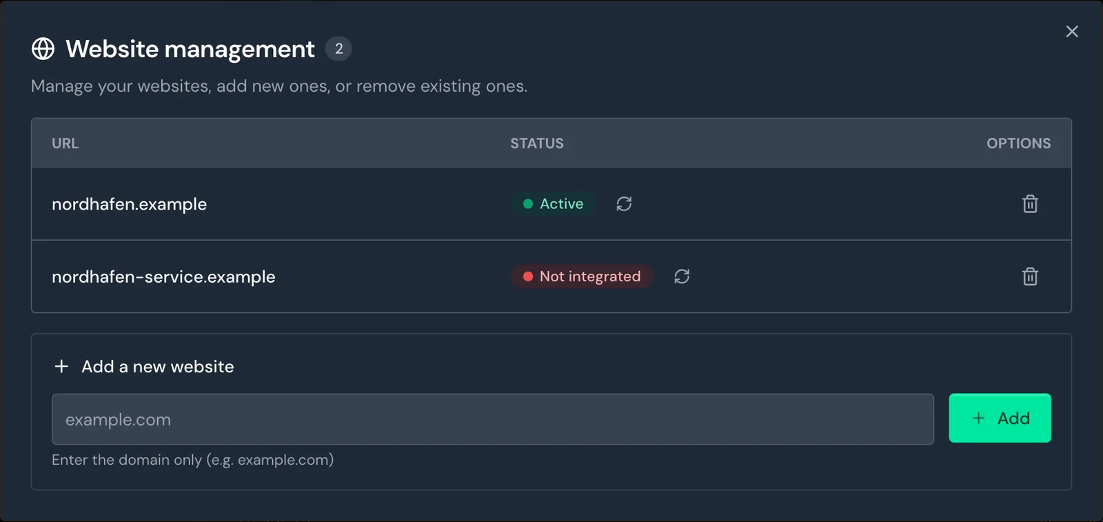 Website management with two websites