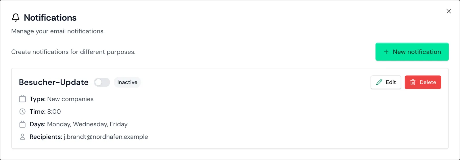 A paused notification with the Inactive badge