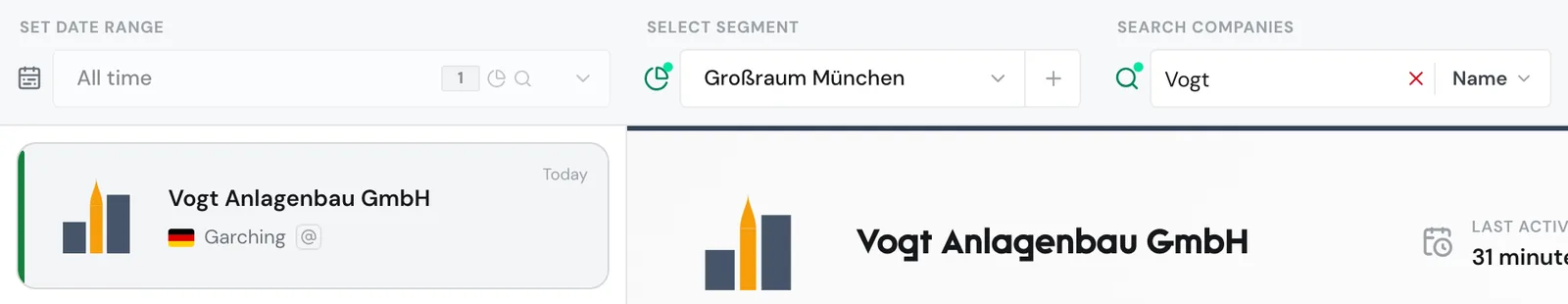 The Großraum München segment with a name search